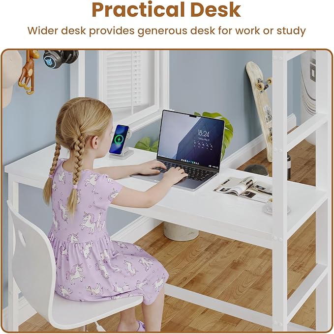 BTHFST Twin Loft Bed with Desk & 8 Storage Drawers Tall Dresser, White Metal Loft Bed with LED Lights & Charging Station, 2-Tier Storage Shelves, Stable & Sturdy, Noise Free, White