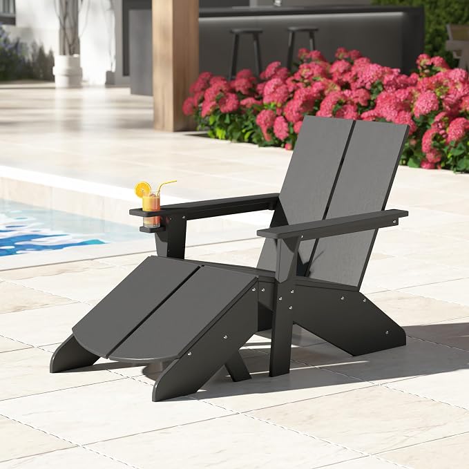 Costaelm Seaview Modern HDPE Plastic Folding Patio Adirondack Ottoman, Gray