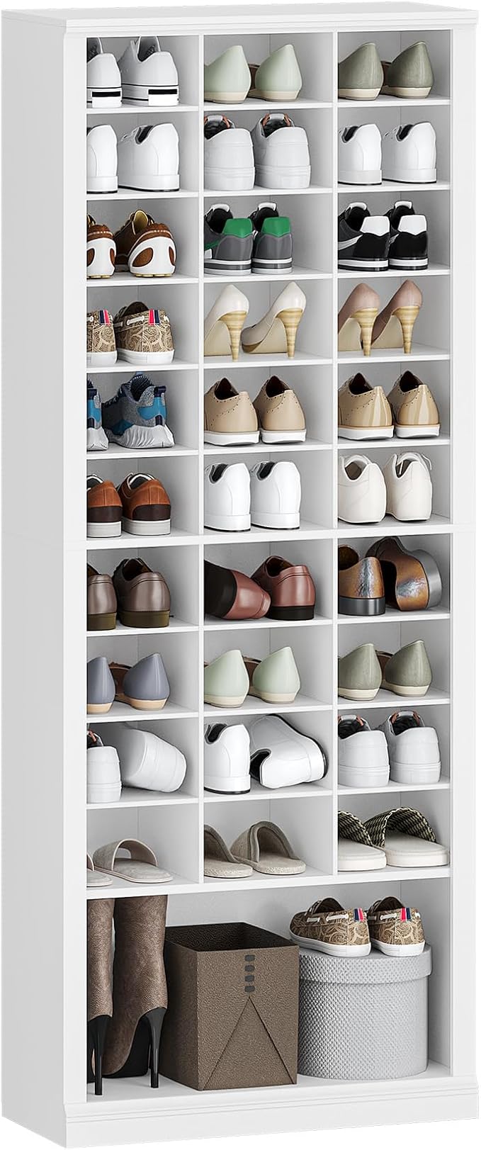 Hzuaneri 11 Tiers Shoe Storage Cabinet, Tall Shoes Cabinet with Cubby, Freestanding Wooden Shoe Organizer, 30-33 Pairs, Shoes Cubby Organizer for Entryway, Bedroom, White SR39303X