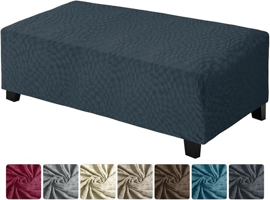ZNSAYOTX 2026 Rectangle Ottoman Cover (L:45"-56") Super Stretch Soft Footrest Slipcover Form Fit, Universal Folding Foot Stool Covers with Non-Slip Elastic Band, Fashion Jacquard Texture, Dark Grey
