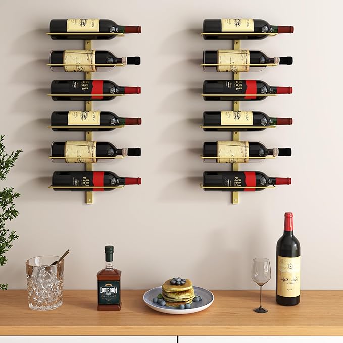 B4Life Wine Rack and Holder Wall Mounted 12 Bottles, Metal Hanging Mount Racks for Wall, Liquor, Champagne for Bottles Storage Home Bar, Cellar and Kitchen, Dining Room (Yellow, 12 Bottle)