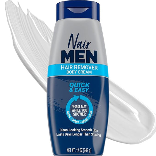 Nair メンズ ヘアリムーバー ボディクリーム、素早く簡単にムダ毛処理ができるメンズ用ボディクリーム、アロエとラノリン配合、皮膚科医テスト済み、340g
