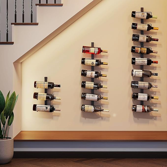 Sonyabecca 9 Bottle Wall Wine Rack - DIY Detachable Wine Storage Organizer, Wall Mount Used As One or Three, Bottle Display Holder for Kitchen, Pantry, Dining Room, Bar, Cellar