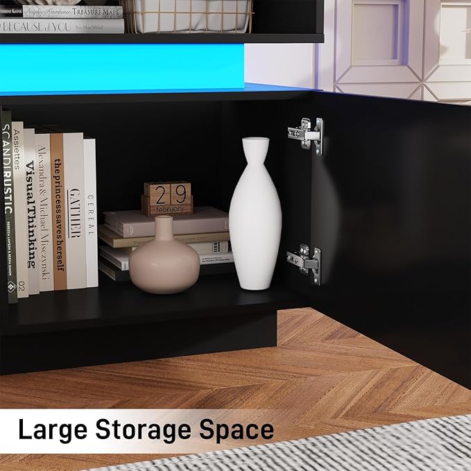 chartustriable LED TV Stand for 100 Inch TV, Modern Tall Entertainment Center with Power Outlets, High Gloss TV Stand, Gaming TV Media Console for Living Room, 93 Inch, Black