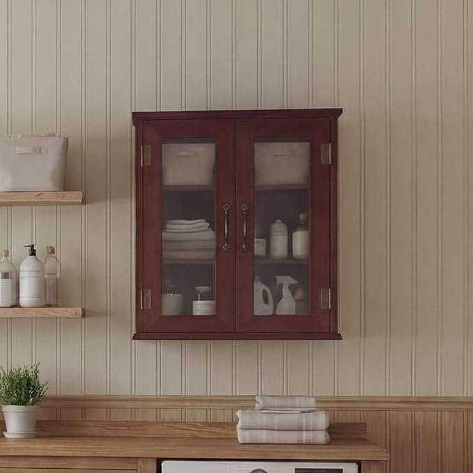 ChooChoo Bathroom Wall Cabinet, Medicine Cabinet with Acrylic Doors, Wall Mounted Over The Toilet Storage Cabinet with Adjustable Shelves for Bathroom, Kitchen, and Laundry Room, Walnut