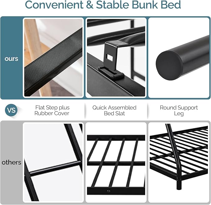 VINGLI 71 Inches Tall Loft Bed Twin Size with Flat Ladder Rung for Kids Teens Adults Heavy Duty Metal Single Bunk Bed Loft with Safety Guard Rails for Small Space, Black