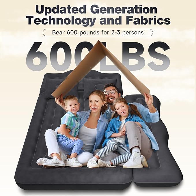 Back Seat Car Air Mattress: Inflatable SUV Car Camping Bed for Truck Van, Thickened Double-Sided Flocking Travel Car Sleeping Pad with Air Pump 2 Pillows