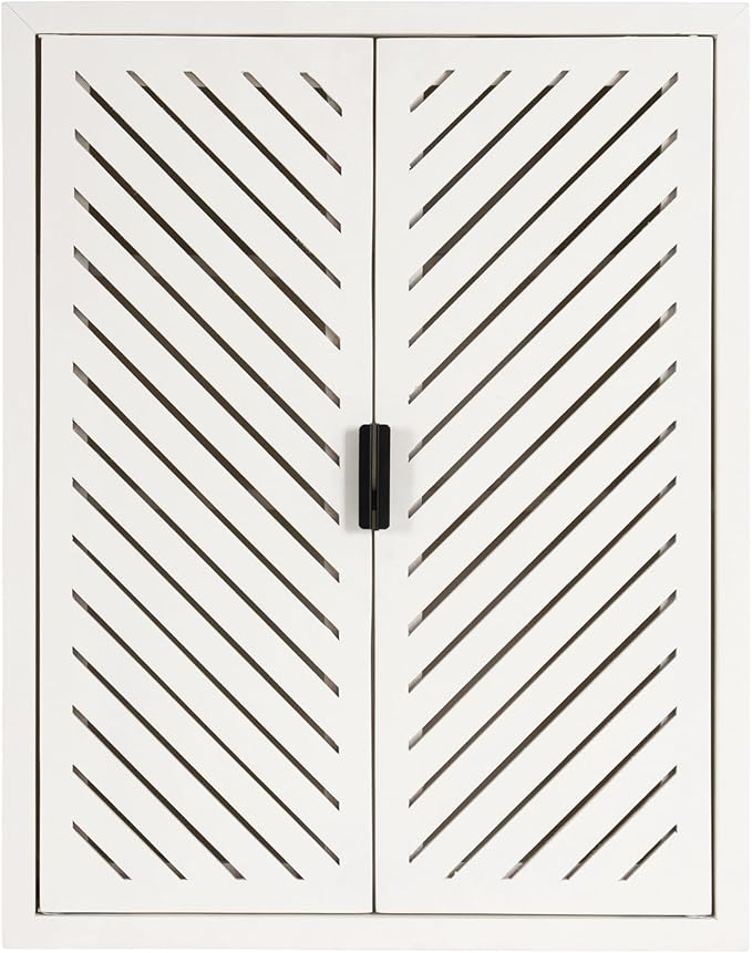 Kate and Laurel Mezzeta Decorative Coastal Two-Door Floating Bathroom Cabinet; 22 x 7 x 28; White; Decorative Over Toilet Storage Cabinet for Use as Bath Storage or Living Room Decor