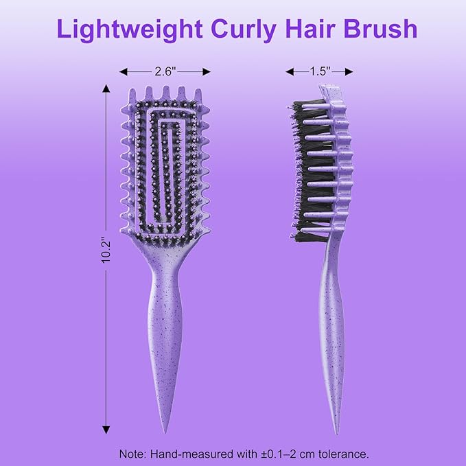 2-Pack Curly Hair Brush, Curl Defining Brush with Soft Boar Bristles Detangling Tangled Glides,Wide-Teeth Design Effortlessly Shaping & Defining Curls,Curling Definer for Wet & Dry Hair (Green Purple)