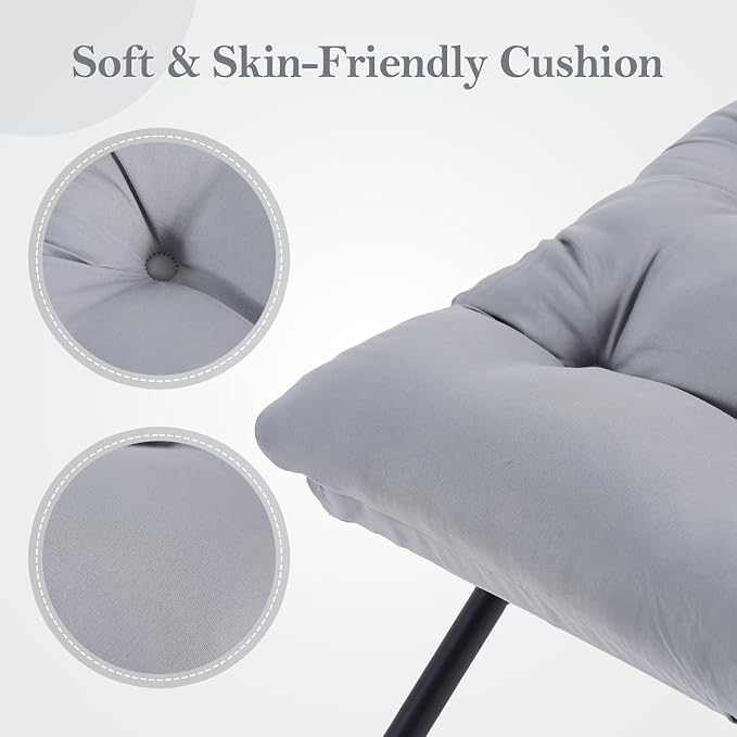 Welnow Folding Foot Stool, Upholstered Small Accent Ottoman with Detachable Thick Cotton Cushion, Padded Sofa Stool with Straight Metal Legs for Lazy Chair, Living Room, Bedroom, Light Grey