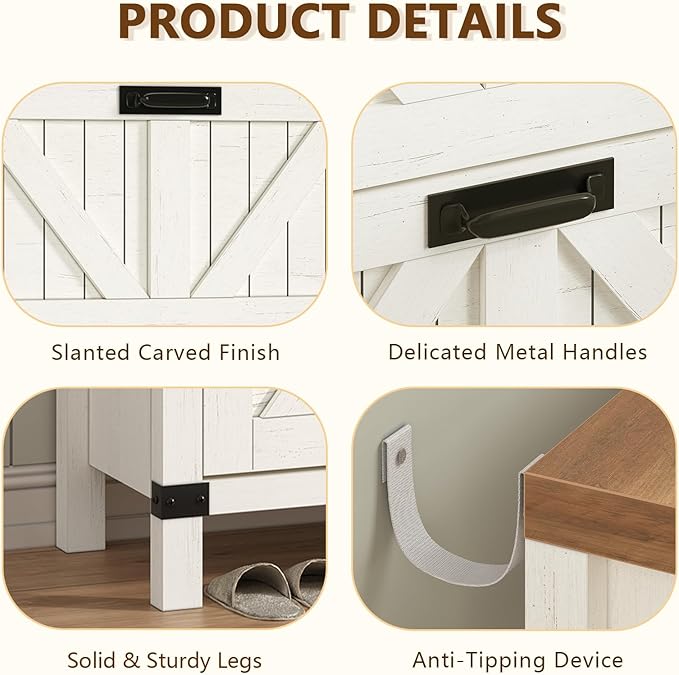 YOMILUVE Shoe Cabinet with 2 Flip Drawers, Farmhouse Shoe Storage Cabinet for Entryway, Slim Shoe Rack Freestanding Shoe Organizer with Barn Door, Brown and White