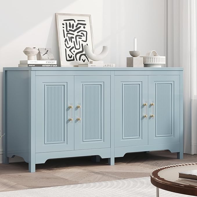Jocoevol Sideboard Buffet Cabinet with Storage, 55" Kitchen Buffet Cabinet, Modern Farmhouse Coffee Bar Cabinet, Sideboard Cabinet with Shelves & Doors for Kitchen Living Room, Slate Blue