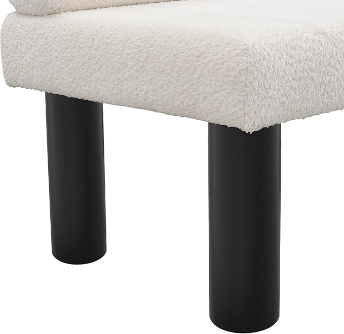 Christopher Knight Home Wally Boucle Upholstered Dining Bench, Modern Large Dining Room Chair, Entryway Ottoman Bench, Bedroom End of Bed Seating, Armless Desing and Wooden Frame, Milky White+Black