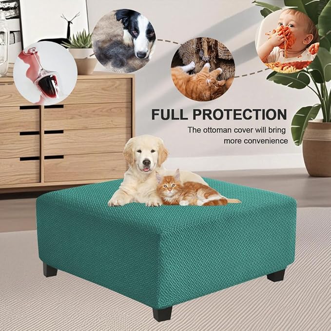 Levoberg Waterproof Square Ottoman Cover Large Square Folding Storage Ottoman Bench Slipcovers Footrest Stool Covers Oversized Ottoman Coffee Table Covers Cube with Elastic Bottom L Peacock Blue