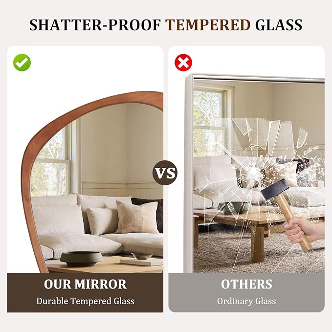 WallBeyond Asymmetrical Mirror, Irregular Wall Mirror, Wall Mirrors Decorative for Bedroom Living Room Entryway Hall, Wood Mirror for mid Century Modern Decor 36" H x 23" W