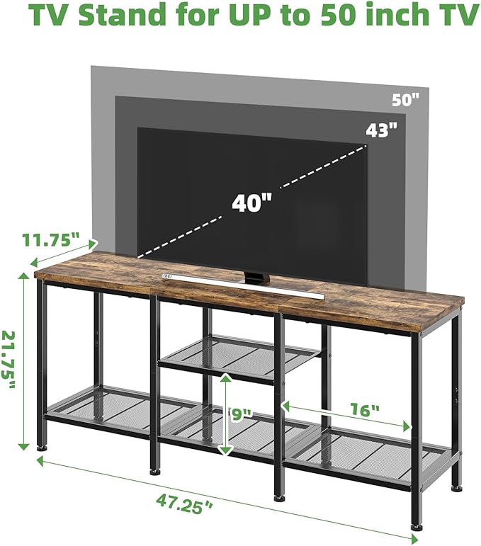 Simple Trending TV Stand for 50 Inch TVs, Entertainment Center with Open Storage Shelves, Media Console Table for Living Room, Rustic Brown