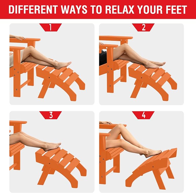 Costaelm Adirondack Chair Footrest, Patio Footstool, Ottoman Outdoor Foot Rest for Patio Waterproof, Adirondack Ottoman Patio Footstool, Orange