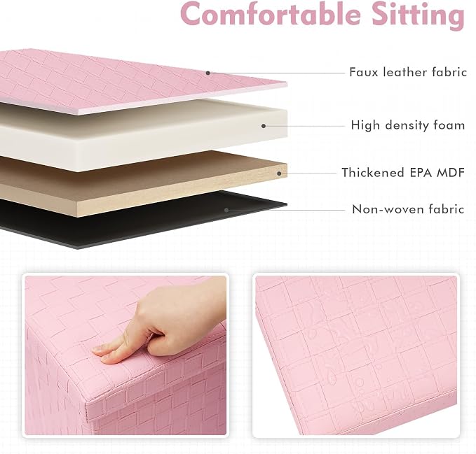 B FSOBEIIALEO Storage Ottoman, Faux Leather Footrest Seat, Ottoman with Storage Cube, Storage Box 15"x15"x15" (Pink, Medium)