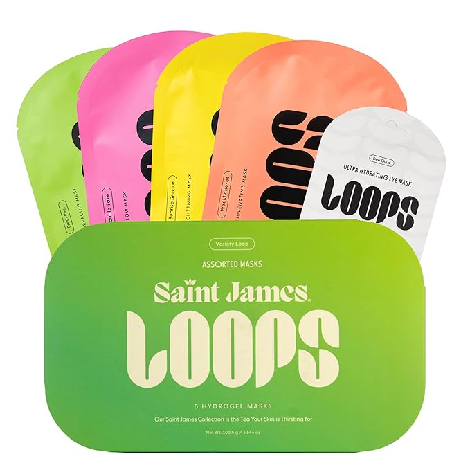 LOOPS Beauty Saint James Variety LOOP Set - Hydrogel Korean Face Mask for Every Skin- Four Collagen Face Masks and Eye Mask for Detoxifying, Repairing, & Rejuvenating