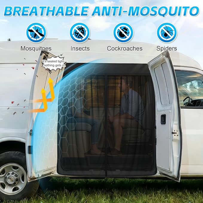Magnetic Van Screen for Chevrolet Express/GMC Savana 1996-2025 - Mosquito Net with Zipper for Sliding Door - 55" H x 51" W