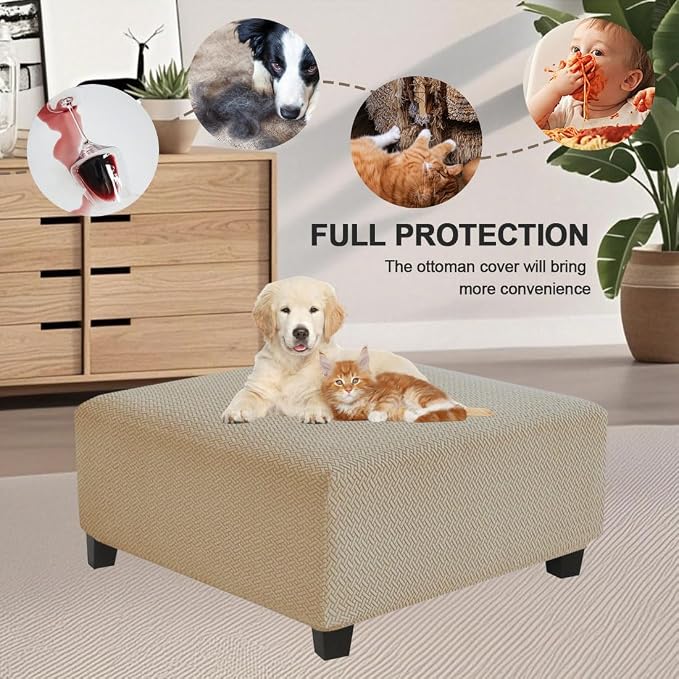 Levoberg Waterproof Square Ottoman Cover Large Square Folding Storage Ottoman Bench Slipcovers Footrest Stool Covers Oversized Ottoman Coffee Table Covers Cube with Elastic Bottom M Sand