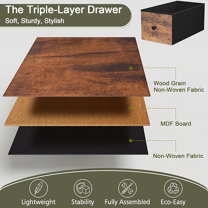 LOAKEKEL Narrow End Tables Living Room Set of 2 with Charging Station, Skinny Side Table with Fabric Drawers, Slim Nightstand for Bedroom, Small Spaces, Couch, Brown, HETNDP03BR