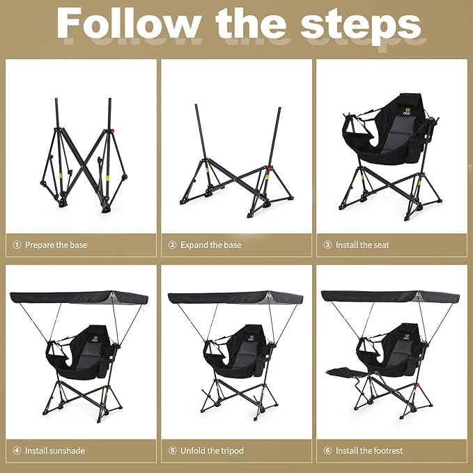 Nice C Hammock Chair with Canopy Footrest, Portable Swinging Camping Chair with Shade, Folding Rocking Umbrella Chair, Detachable Footrest, Cup Holder, Carry Bag for Camping, Beach (2 Pack)