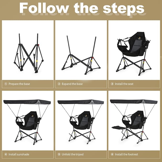 Nice C Hammock Chair with Canopy & Footrest, Portable Swinging Camping Chair with Shade, Folding Rocking Umbrella Chair, Detachable Footrest, Cup Holder, Carry Bag for Camping, Beach (1 Pack)