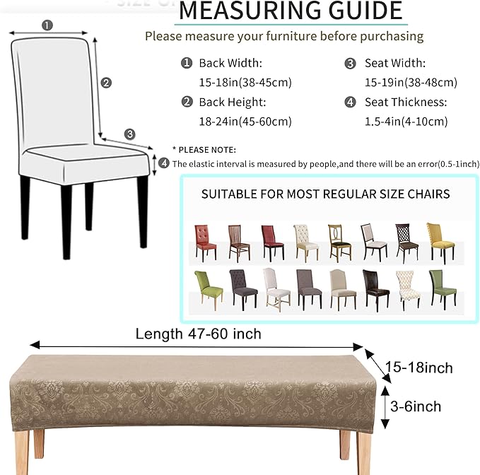 FORCHEER Kitchen Chair seat Cover Set 4 and Bench Cover Set Velvet Flower Pattern Anti-Dust Removable Seat Protector for Dining Room- 4 PCS Chair Cover+1 PC Bench Cover(Camel)