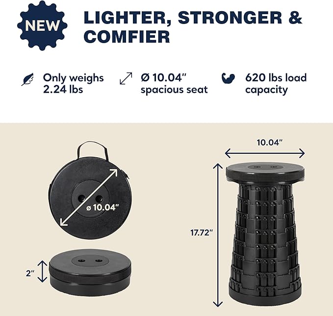 Collapsible Stool Max 620lbs Weight, Pack of 2, Lightweight & Portable Telescopic Stool for Adults, Adjustable Height Retractable Folding Seat or Footrest for Camping Hiking Travel
