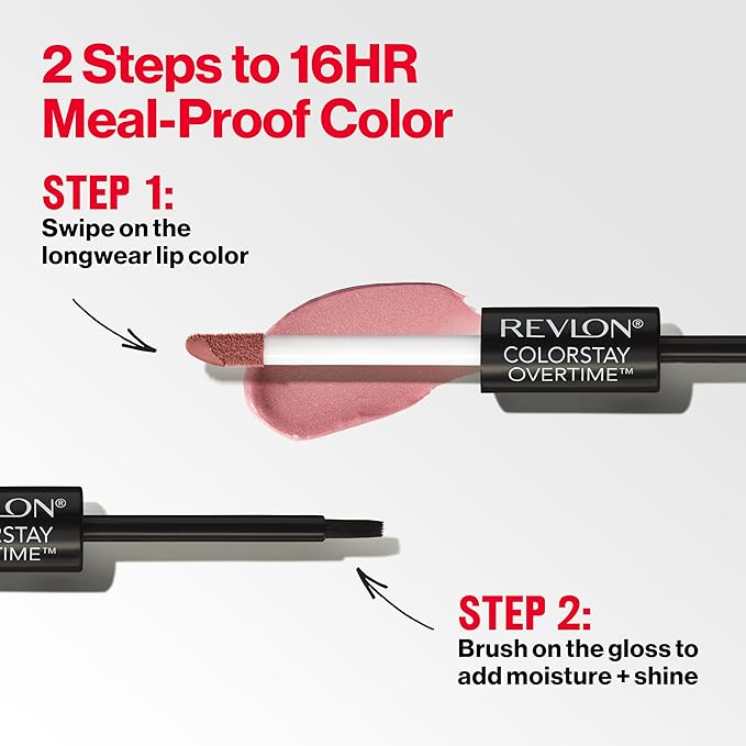 Revlon Liquid Lipstick with Clear Lip Gloss, ColorStay Overtime Lipcolor, Dual Ended with Vitamin E, 320 Faithful Fawn, 0.07 Fl Oz