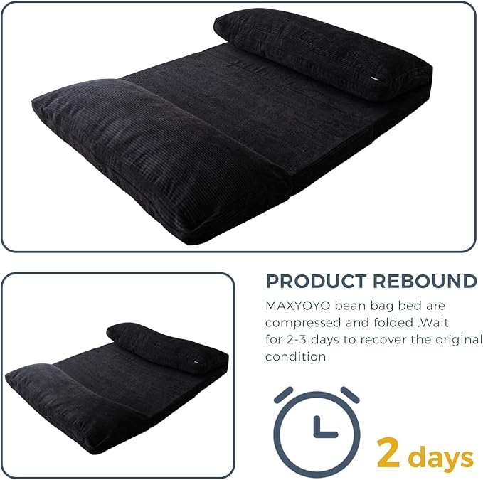 MAXYOYO Folding Sofa Bed, Extra Thick and Long Floor Sofa Convertible Sleeper Chair with Washable Cover, Floor Couch Lounge Bean Bag Bed for Living Room, Black, 30"x95"