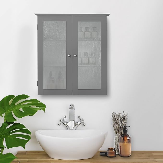 Teamson Home Connor Removable Wall Cabinet with 2 Glass Doors and 2 Adjustable Shelves, Gray