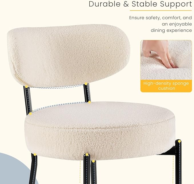 DUMOS Dining Chairs Set of 4, Mid Century Modern Chair Round Upholstered Curved Backrest, Kitchen Vanity Living Room Chairs with Black Metal Legs，Light Beige