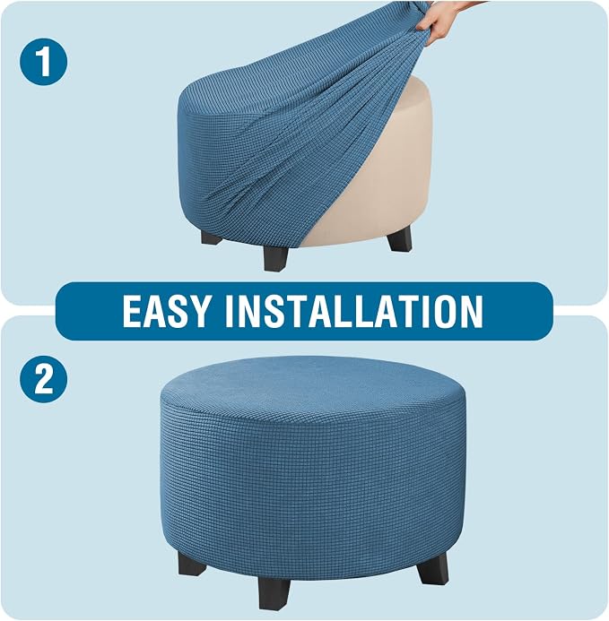 H.VERSAILTEX Ottoman Cover Stretch Ottoman Slipcover Round Ottoman Storage Cover Folding Stool Covers Furniture Protector Cover for Footrest Ottoman Fit Dia 20" - 23", Dusty Blue