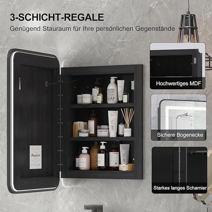Recessed Medicine Cabinets for Bathroom Medicine Cabinet with Mirror and Lights,Backlight Lighted Medicine Cabinet,Black Medicine Cabinets Wall Mounted,Bathroom Mirror with Storage 16x24