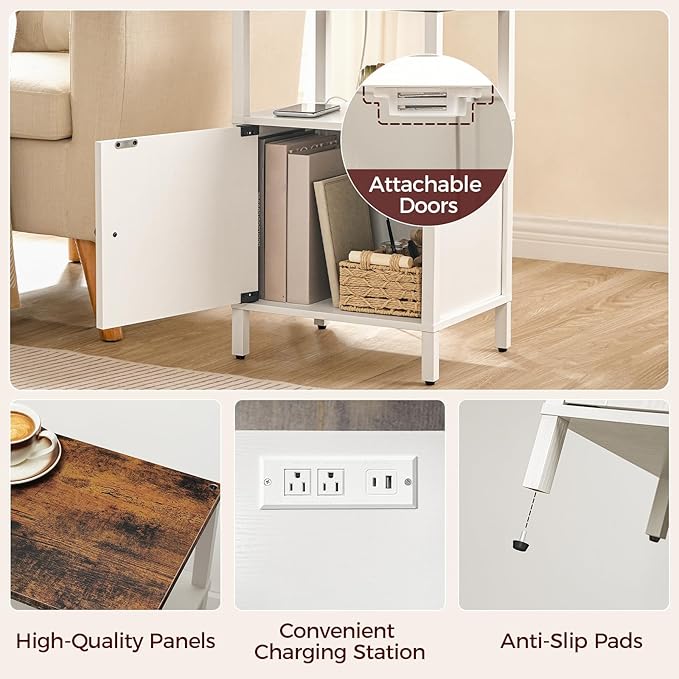 MAHANCRIS Set of 2 Farmhouse Nightstand with Charging Station, White Night Stand End Table with USB Ports, Bedside Table with Storage Cabinet, Modern Side Table for Bedroom, Rustic Brown ETRW96E01S2