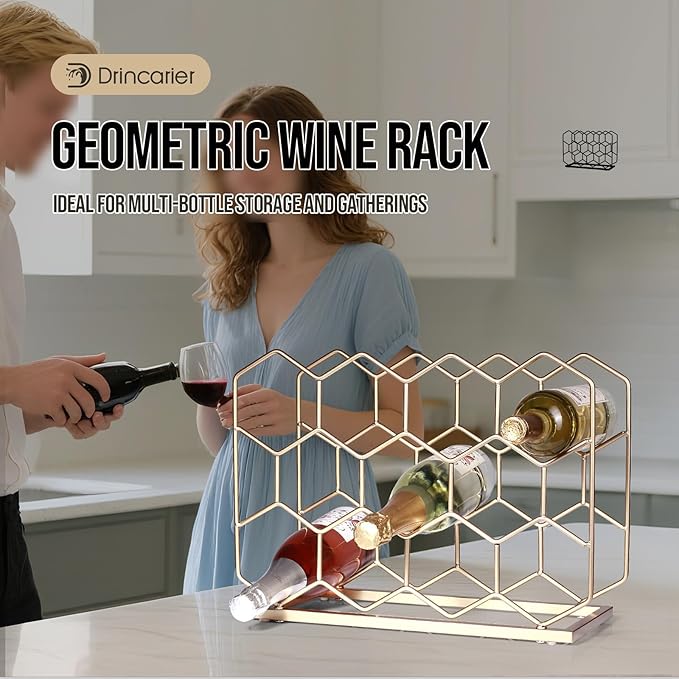 Countertop Wine Rack - 14 Bottle Freestanding Modern Gold Metal Small Wine Rack - Tabletop Wine Holder Stand for Cabinet, Pantry, Wine Bottle Storage (Large Size-Gold)