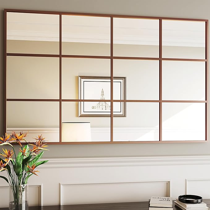 Suidia Wall Mirror, 30" x 48" Window Decorative Mirrors, Metal Framed Wall Decor Wall-Mounted Mirrors for Bedroom, Living Room, Entryway, Gold