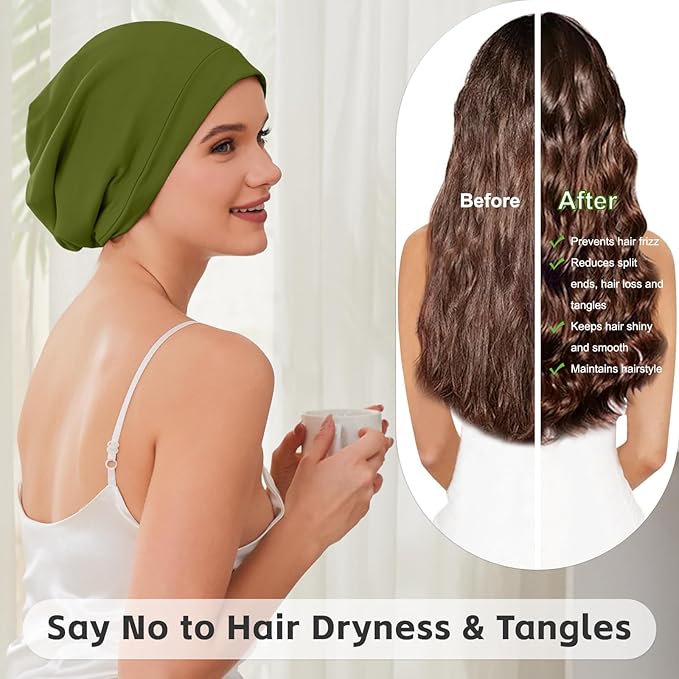 Silk Bonnet for Sleeping Women, Adjustable Silky Satin Lined Sleep Cap, Silk Hair Wrap Slouch Beanie Hat