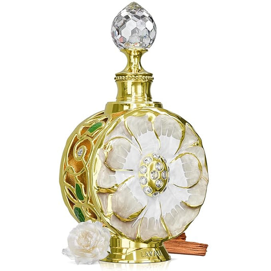 Swiss Arabian Layali Blanc – ホワイトローズ、アイリス、バニラを配合したアラビアン香水オイル – ドバイ発の高級製品 – 長持ちする魅力的なパルファム – 女性用アラビック香水オイル (0.5 oz)