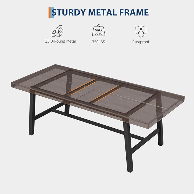 GarveeHome Industrial Dining Table for 6-8 People, 78.7" Long Kitchen Table with Sturdy Metal Frame, Rectangular Counter for Dinner, Kitchen, Dining Room (Rustic Birch, 79" Non-extendable)