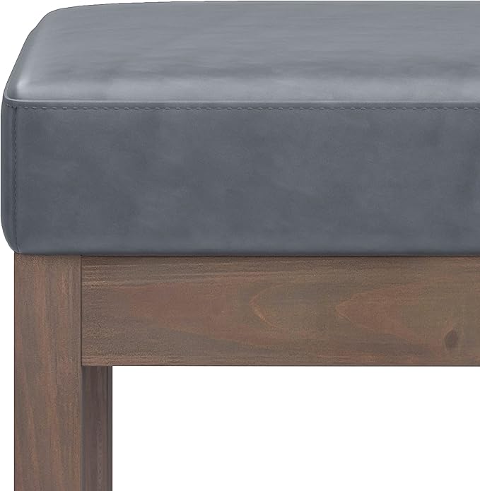 SIMPLIHOME Milltown Small Ottoman Bench - 27" Wide x 18" High Upholstered Vegan Leather Rectangle Footstool Ottoman in Stone Grey, Contemporary Bench for Entryway with Cushioned Seat, Assembled