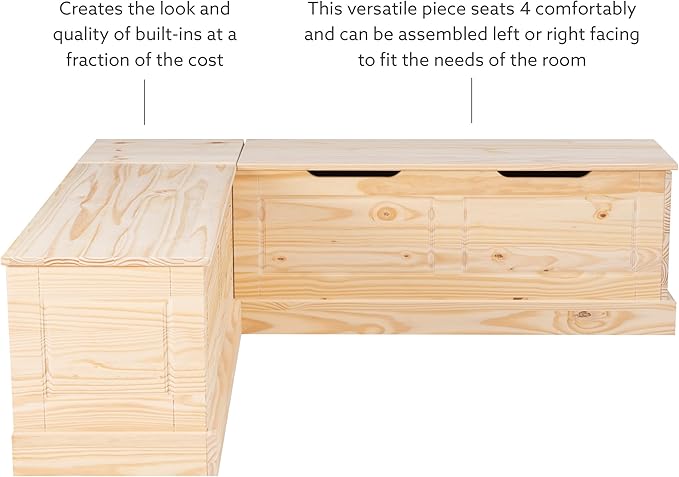 Linon Harris Unfinished Wood Backless Nook with Interior Storage