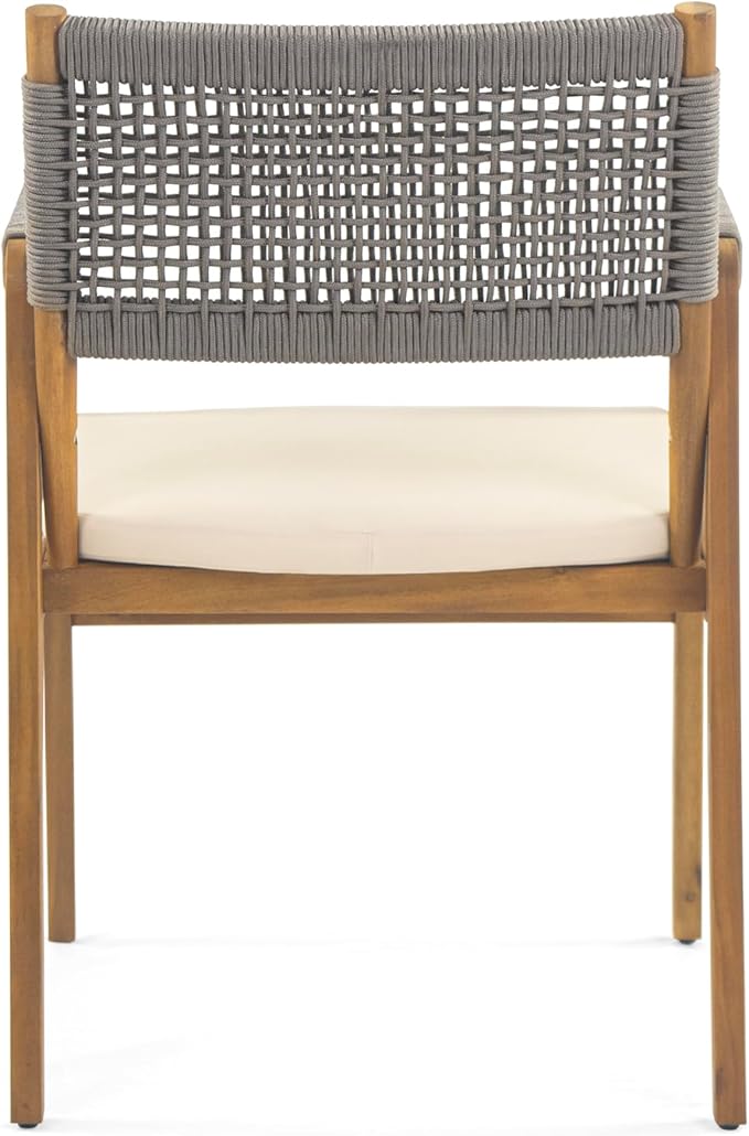 Christopher Knight Home 6-Piece Outdoor Acacia Wood Patio Dining Set, 70" Rectangular Table with 4 Rope Armchairs 1 Bench, Teak Finish Vietnamese Acacia Wood Garden Dining Furniture Set for Patio Deck