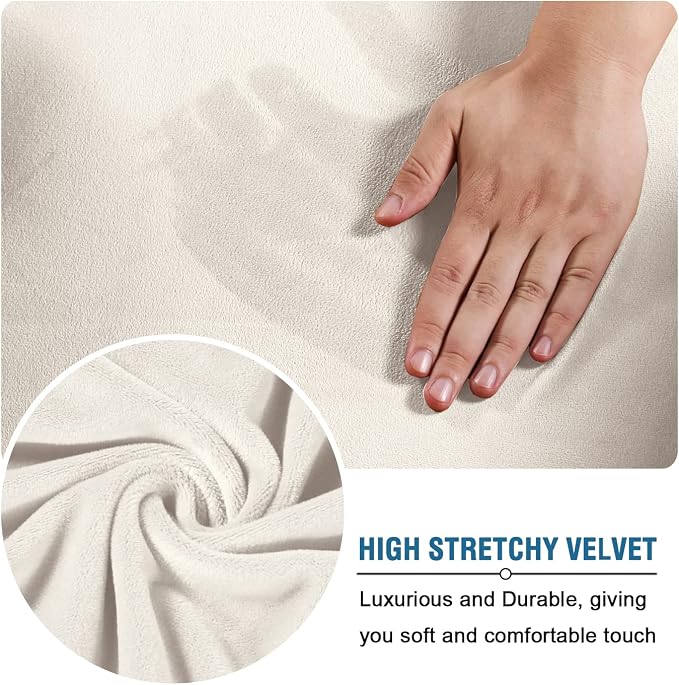 H.VERSAILTEX Ottoman Slipcover Square Footstool Protector Covers Storage Stool Ottoman Covers Stretch with Elastic Bottom, Feature Real Velvet Plush Fabric, Ivory