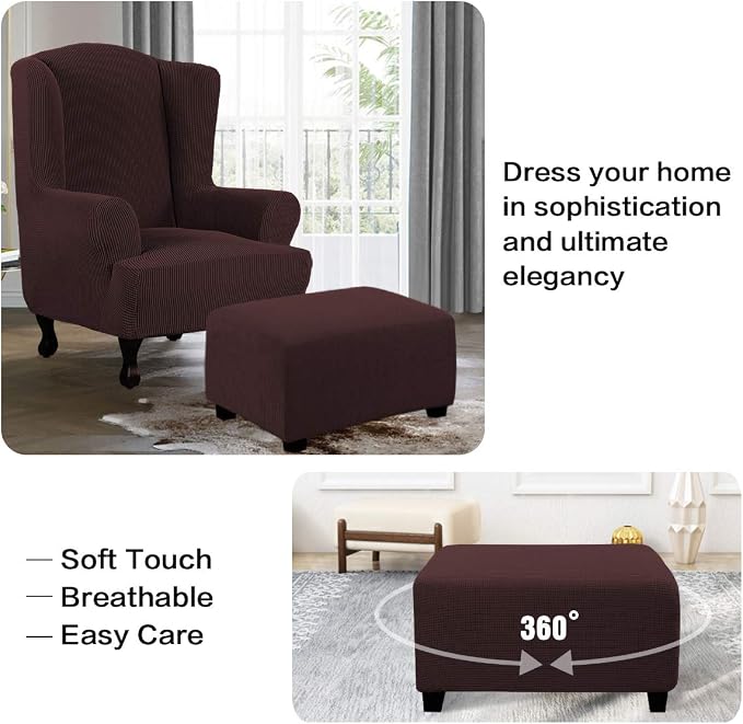 H.VERSAILTEX Ottoman Cover Slipcover Rectangle Fit Length 33'-38' Footrest Sofa Slipcovers Stool Cover Footstool Protector Covers Feature Stretch Thick Jacquard Fabric Removable Washable - Chocolate