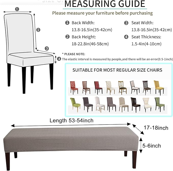 FORCHEER Dining Chair Covers and Bench Covers Set Waterproof White Jacquard 4 Dining Room Chair and Bench Slipcover Washable