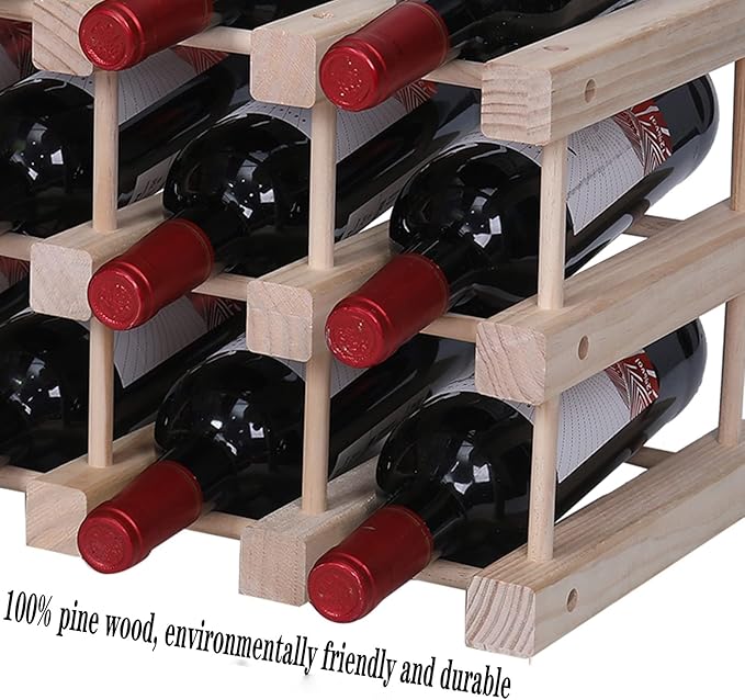 Wine Rack Small countertop Cabinet Stackable Storage Wooden freestanding Floor Wine Holder (15 Bottles)