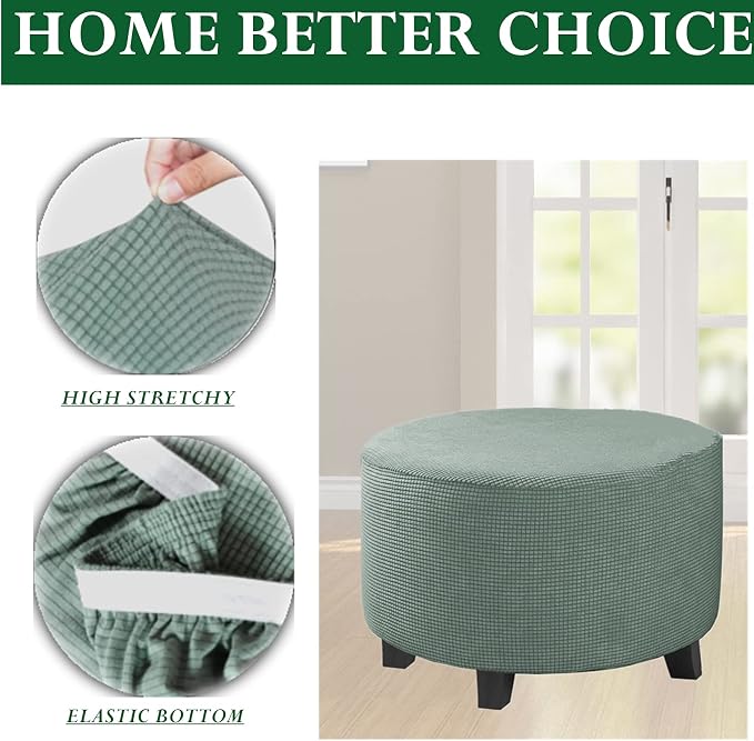Stretch Ottoman Slipcover – Round Furniture Protector Fits 30"-41" Dia, for Footrests, Storage Ottomans & Folding Stools – Elastic Fabric Cover (Pool, X-Large)
